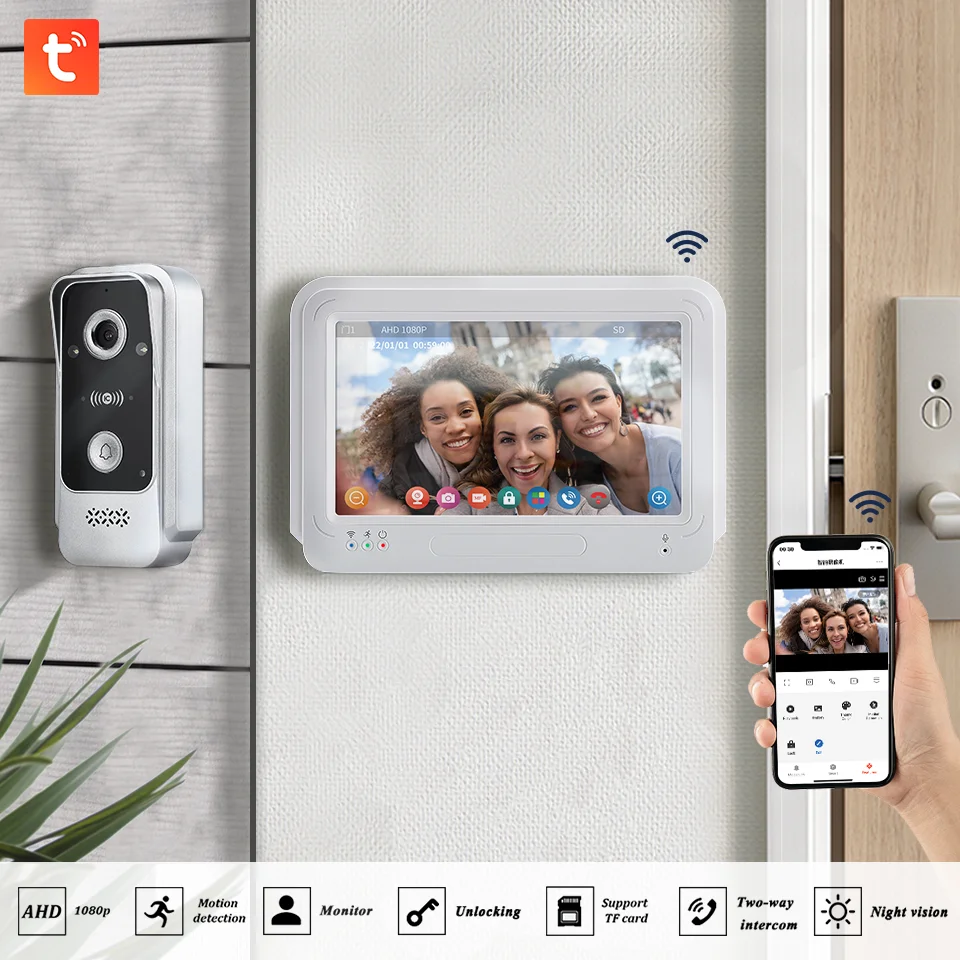 Tuya 7 Inch Video Intercom System Doorphone Touch Screen Monitor with Access Control Video Doorbell 1080P APP IC NFC Card Swipe 5 Tuya 7 Inch Video Intercom System Doorphone Touch Screen Monitor with Access Control Video Doorbell 1080P APP IC NFC Card Swipe 5