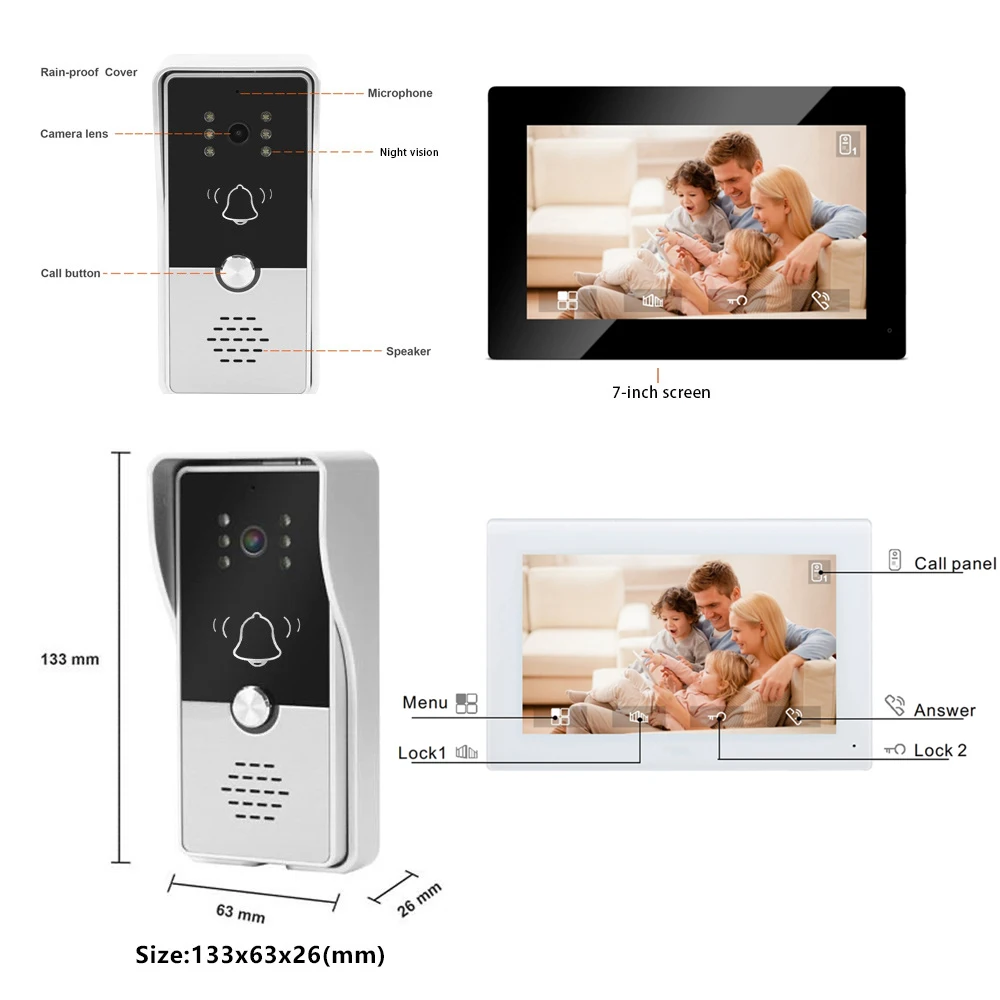7inch Indoor Monitor Video Intercom System Visual Doorphone Camera Video Doorbell Door Phone Kits for Home IP Villa Apartment 2 7inch Indoor Monitor Video Intercom System Visual Doorphone Camera Video Doorbell Door Phone Kits for Home IP Villa Apartment 2