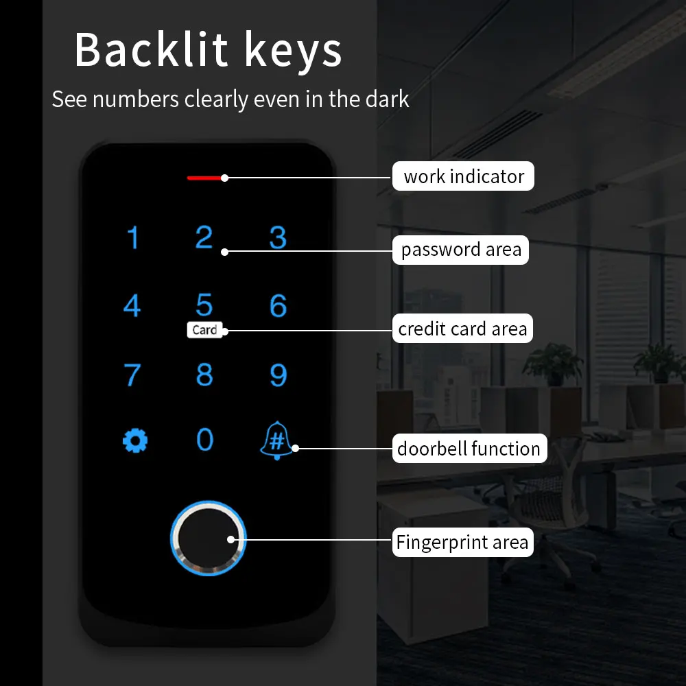 Tuya Smart NFC Bluetooth Biometric Fingerprint Access Control Keypad IP65 13.56MHz RFID Backlit For Touch Commercial Door System 3