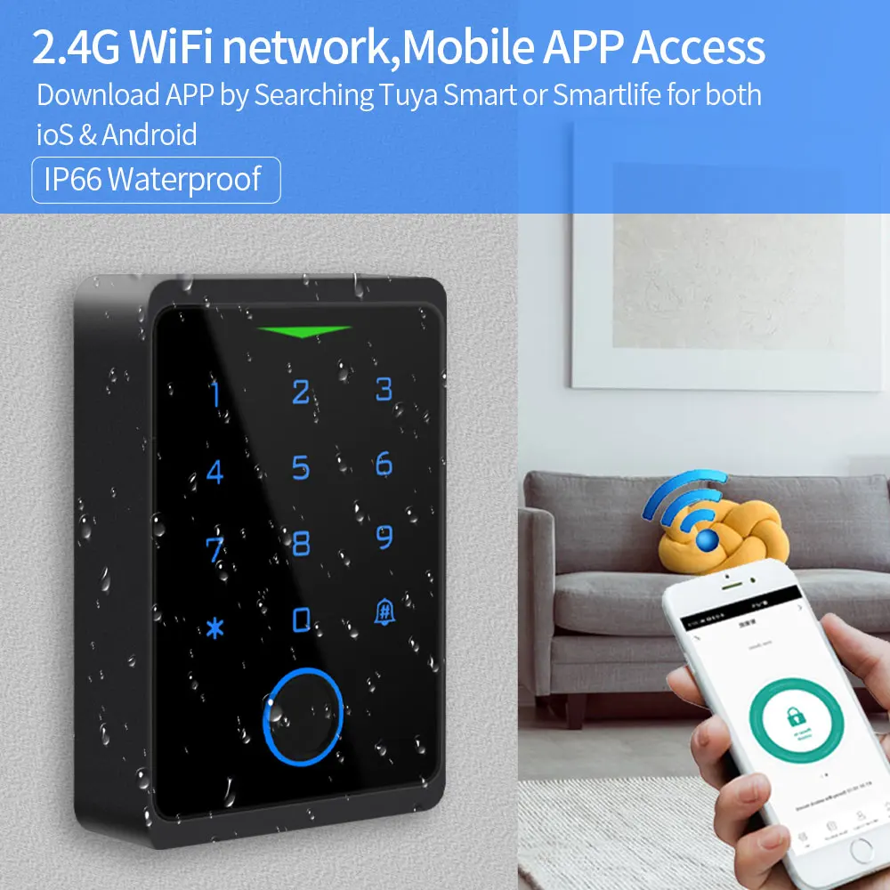 Tuya APP Door Lock IP66 Waterproof Keyless Biometric WIFI Access Control Standalone Keypad Fingerprint EM RFID Card Door Entry 3 Tuya APP Door Lock IP66 Waterproof Keyless Biometric WIFI Access Control Standalone Keypad Fingerprint EM RFID Card Door Entry 3