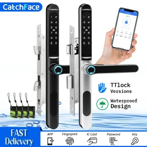 Waterproof TTLock Outdoor Gate Fingerprint Bluetooth APP RFID Code Keyless Electronic Smart Door Lock for Glass Aluminum Sliding Waterproof TTLock Outdoor Gate Fingerprint Bluetooth APP RFID Code Keyless Electronic Smart Door Lock for Glass Aluminum Sliding