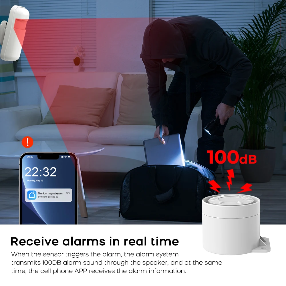 WIFI GSM Alarm System Tuya Smart Life APP Home Smart Security Protection Wireless Security Alarm House System with ALexa 5
