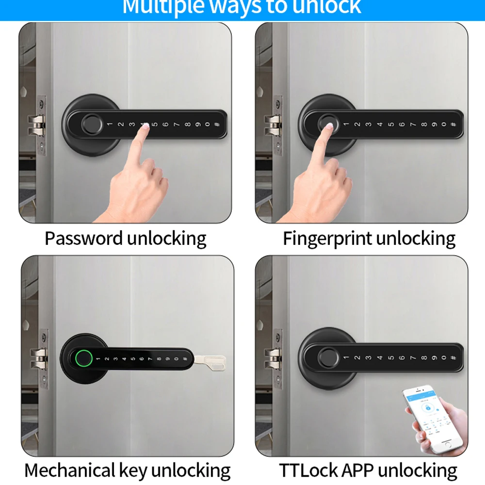 Smart Door Lock Handle With Fingerprint Key card Digital Door Lock Keypad Key Entry electronic lock Mobile APP Control 4
