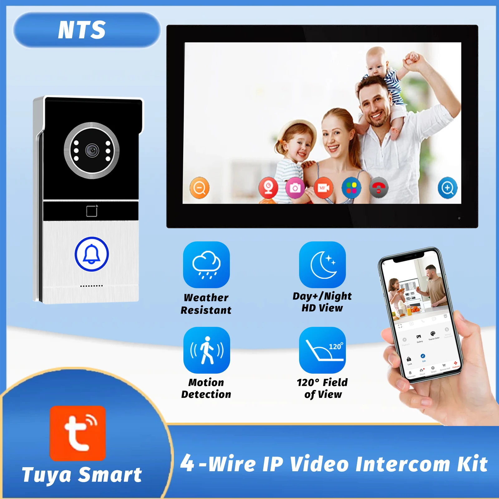 Tuya 2.4GHz WiFi Video Intercom with 7'' HD Display, Dual-Mode Night Vision & Waterproof Design, Video Door Bell for Villa/Gate Tuya 2.4GHz WiFi Video Intercom with 7'' HD Display, Dual-Mode Night Vision & Waterproof Design, Video Door Bell for Villa/Gate