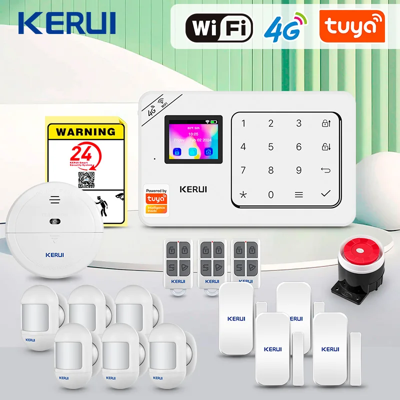 KERUI Home Alarm Worke with Alexa, Tuya Smart Home Sesurity Alarm 4G/WiFi Wireless Burglary Protection, PIR Motion Sensor W184 KERUI Home Alarm Worke with Alexa, Tuya Smart Home Sesurity Alarm 4G/WiFi Wireless Burglary Protection, PIR Motion Sensor W184