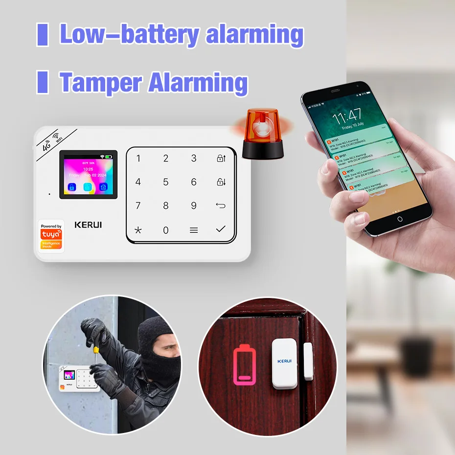 KERUI Home Alarm Worke with Alexa, Tuya Smart Home Sesurity Alarm 4G/WiFi Wireless Burglary Protection, PIR Motion Sensor W184 6 KERUI Home Alarm Worke with Alexa, Tuya Smart Home Sesurity Alarm 4G/WiFi Wireless Burglary Protection, PIR Motion Sensor W184 6