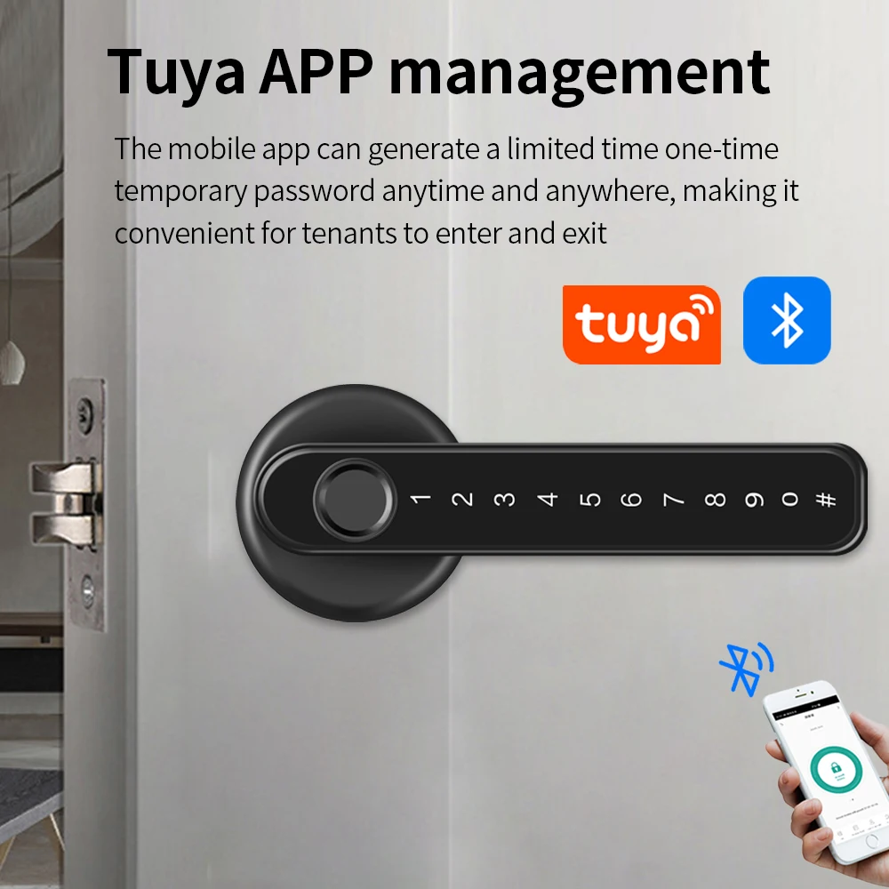 Smart Door Lock Handle With Fingerprint Key card Digital Door Lock Keypad Key Entry electronic lock Mobile APP Control 2