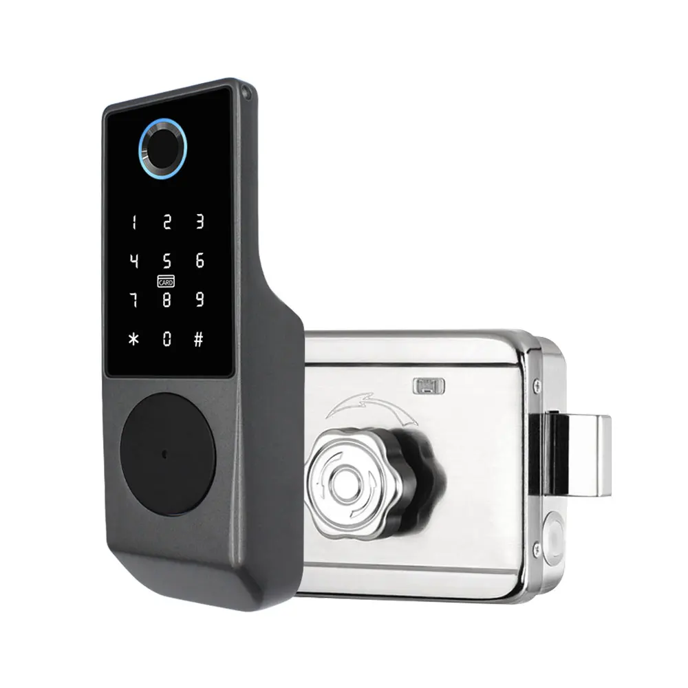 Waterproof Tuya Wifi Remote Control Fingerprint Motor Rim Lock Card Code Smart Door Lock Work for Google Alexa Echo 6 Waterproof Tuya Wifi Remote Control Fingerprint Motor Rim Lock Card Code Smart Door Lock Work for Google Alexa Echo 6