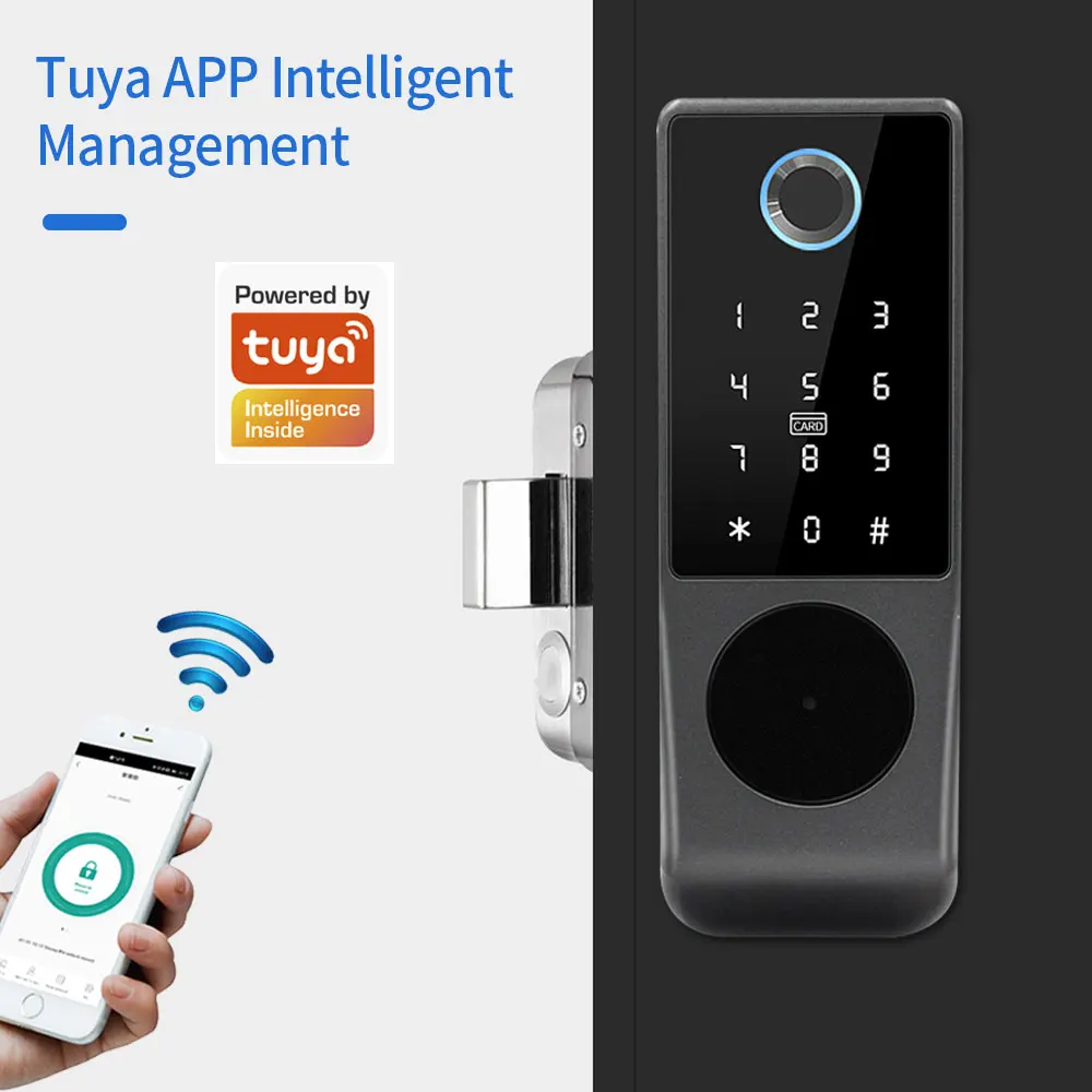 Waterproof Tuya Wifi Remote Control Fingerprint Motor Rim Lock Card Code Smart Door Lock Work for Google Alexa Echo 2 Waterproof Tuya Wifi Remote Control Fingerprint Motor Rim Lock Card Code Smart Door Lock Work for Google Alexa Echo 2