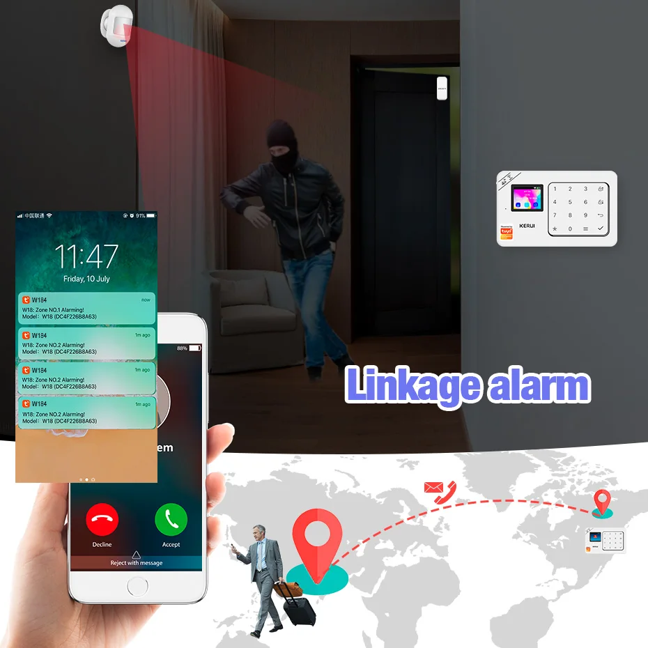 KERUI Home Alarm Worke with Alexa, Tuya Smart Home Sesurity Alarm 4G/WiFi Wireless Burglary Protection, PIR Motion Sensor W184 5 KERUI Home Alarm Worke with Alexa, Tuya Smart Home Sesurity Alarm 4G/WiFi Wireless Burglary Protection, PIR Motion Sensor W184 5