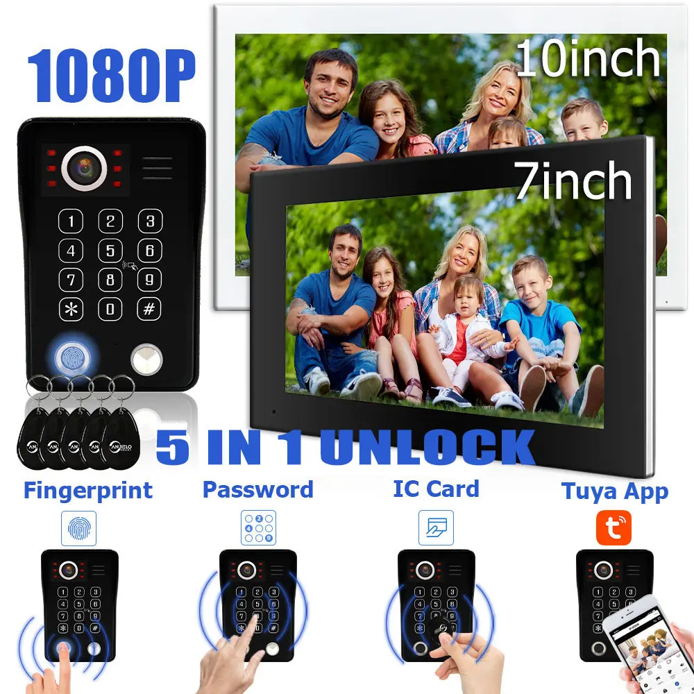 Fingerprint 5in1 Unlock Wifi Doorbell Video Intercom System For Home Doorphone Tuya Smart 1080P Touch Monitor Security Protect Fingerprint 5in1 Unlock Wifi Doorbell Video Intercom System For Home Doorphone Tuya Smart 1080P Touch Monitor Security Protect