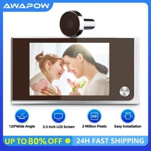 Awapow 3.5 Inch Doorbell Peephole Viewer Digital Door Camera 120° LCD 2 Million HD Pixels Cat Eye Door Bell Outdoor Monitor Awapow 3.5 Inch Doorbell Peephole Viewer Digital Door Camera 120° LCD 2 Million HD Pixels Cat Eye Door Bell Outdoor Monitor