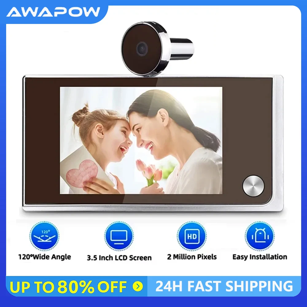 Awapow 3.5 Inch Doorbell Peephole Viewer Digital Door Camera 120° LCD 2 Million HD Pixels Cat Eye Door Bell Outdoor Monitor Awapow 3.5 Inch Doorbell Peephole Viewer Digital Door Camera 120° LCD 2 Million HD Pixels Cat Eye Door Bell Outdoor Monitor