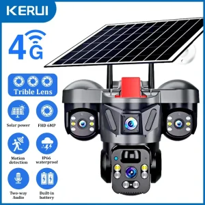 KERUI V380 Pro Outdoor PTZ 6MP WIFI 4G Solar Camera Home Security Triple Lens Camera Solar Panel CCTV Video Surveillance KERUI V380 Pro Outdoor PTZ 6MP WIFI 4G Solar Camera Home Security Triple Lens Camera Solar Panel CCTV Video Surveillance