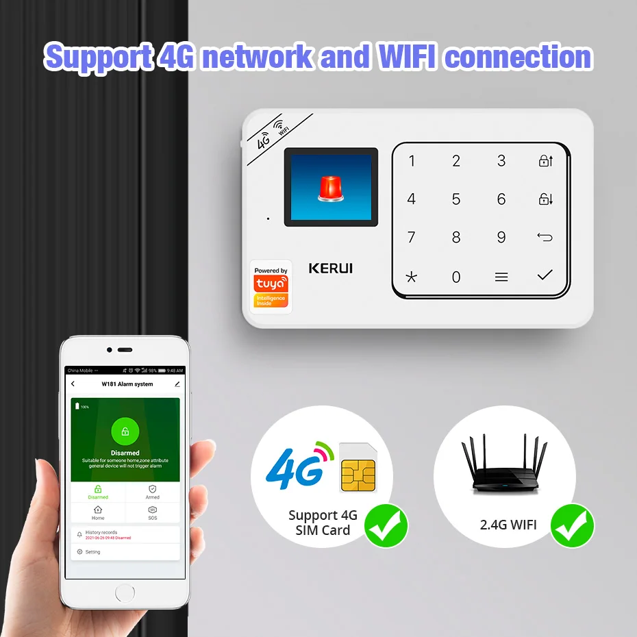 KERUI Home Alarm Worke with Alexa, Tuya Smart Home Sesurity Alarm 4G/WiFi Wireless Burglary Protection, PIR Motion Sensor W184 3 KERUI Home Alarm Worke with Alexa, Tuya Smart Home Sesurity Alarm 4G/WiFi Wireless Burglary Protection, PIR Motion Sensor W184 3