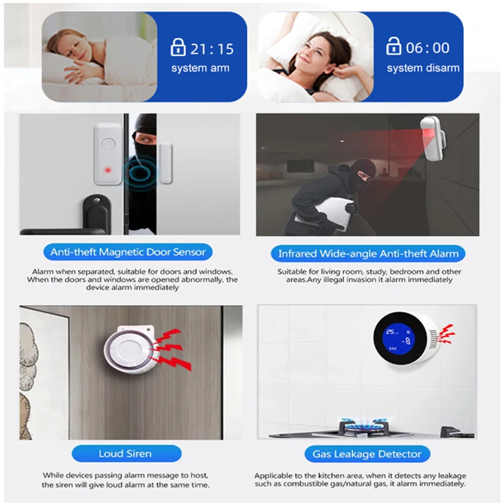 PGST new PG107 intelligent home 4G alarm system, 4.3-inch high-definition touch screen, Tuya, WIFI, GSM GPRS multiple communicat 6 PGST new PG107 intelligent home 4G alarm system, 4.3-inch high-definition touch screen, Tuya, WIFI, GSM GPRS multiple communicat 6