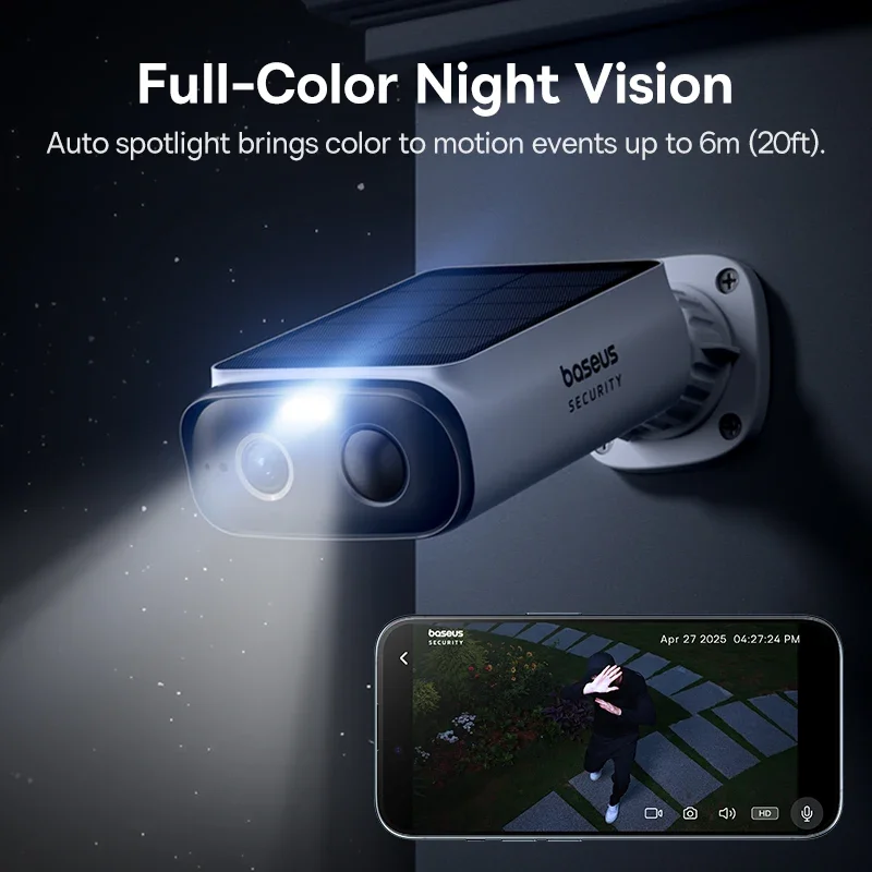 Baseus Security S1 Lite Solar Security Camera Wireless Outdoor Camera Continuous Power 2K Resolution 135°FOV IP67 Wifi Camera 4