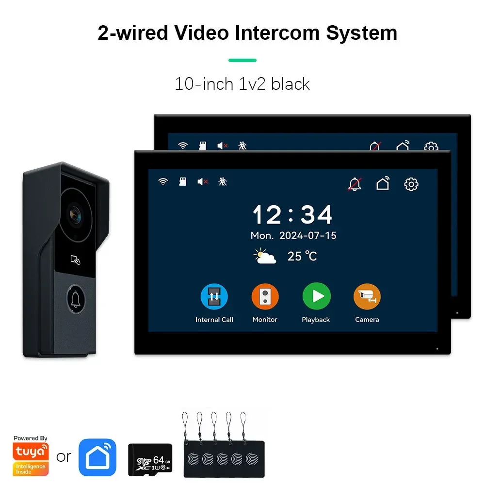 Tuya Smart 1080P 2 Wire Visiophone Doorbell Video Intercom System for Home Metal Door Phone Support IP Camera Safety protection
