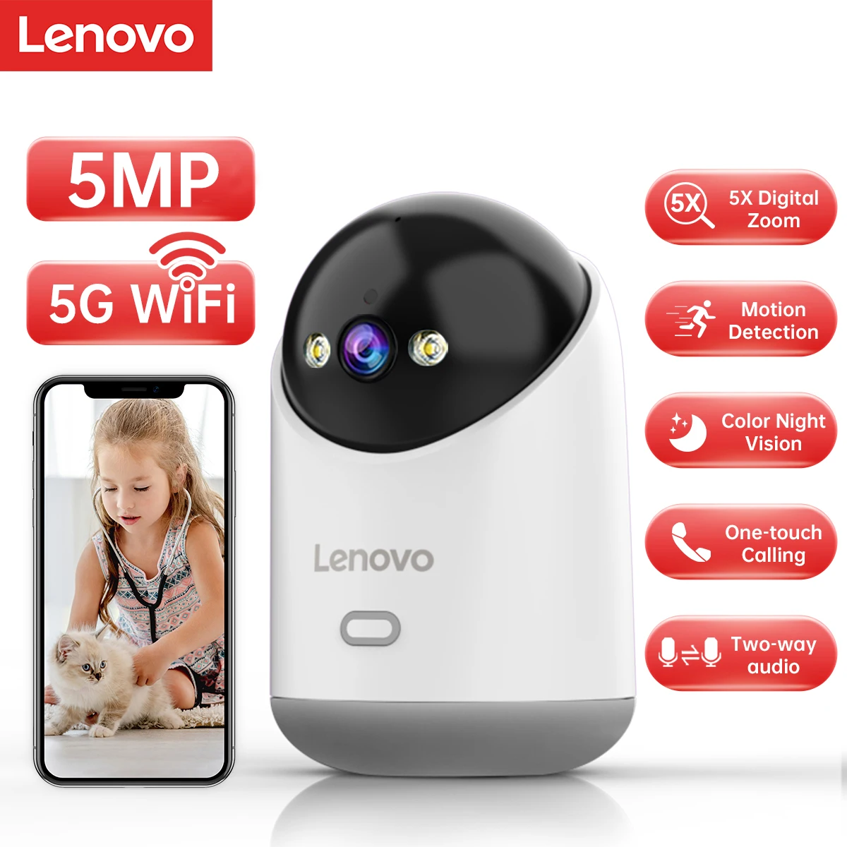 Lenovo 5MP WiFi Camera Smart Home Indoor IP Camera Full Color Night Auto Tracking Security CCTV Surveillance Baby Monitor Lenovo 5MP WiFi Camera Smart Home Indoor IP Camera Full Color Night Auto Tracking Security CCTV Surveillance Baby Monitor