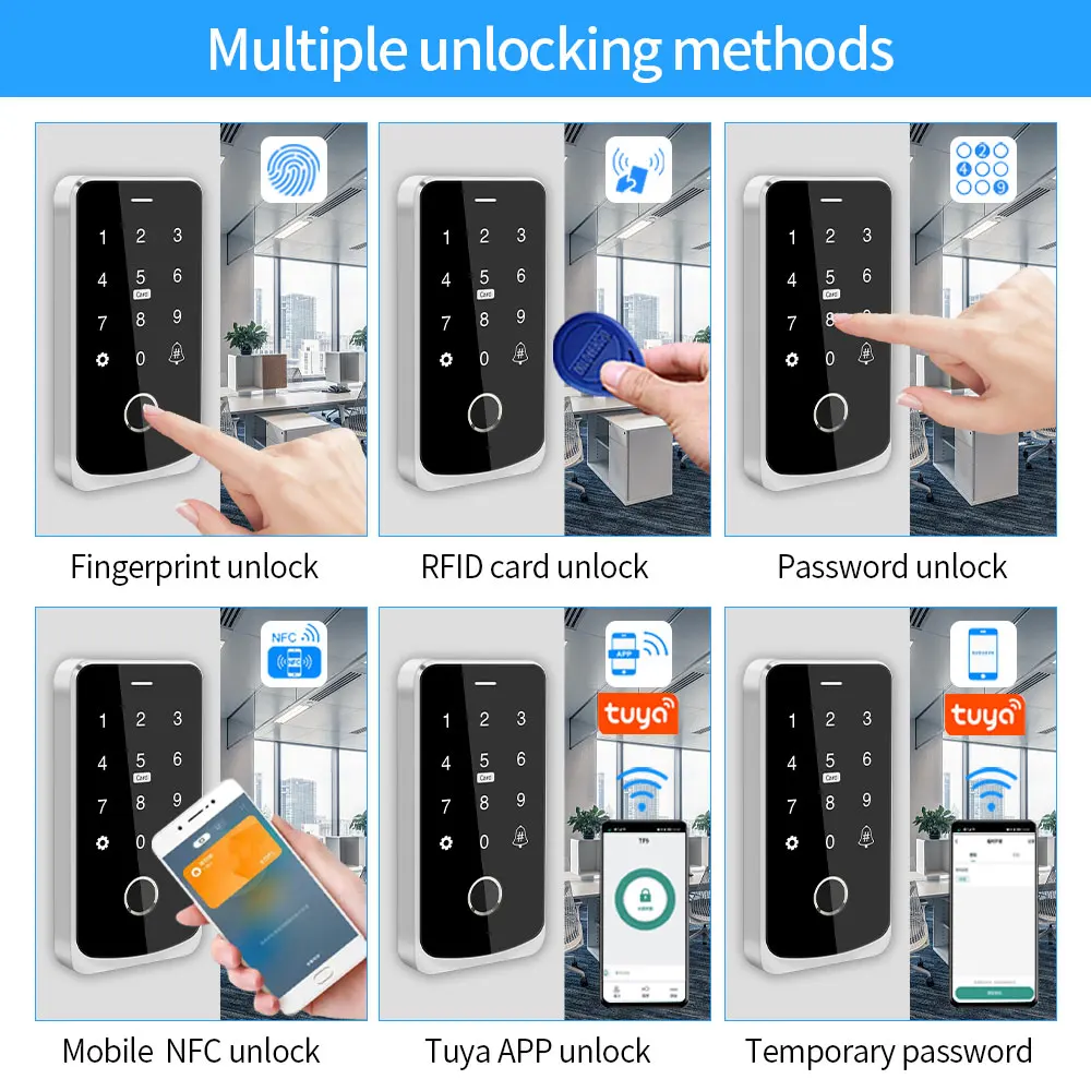 Tuya Smart NFC Bluetooth Biometric Fingerprint Access Control Keypad IP65 13.56MHz RFID Backlit For Touch Commercial Door System 4
