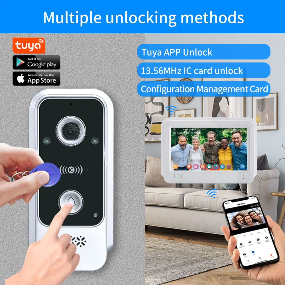 Tuya 7 Inch Video Intercom System Doorphone Touch Screen Monitor with Access Control Video Doorbell 1080P APP IC NFC Card Swipe 2 Tuya 7 Inch Video Intercom System Doorphone Touch Screen Monitor with Access Control Video Doorbell 1080P APP IC NFC Card Swipe 2